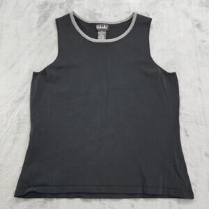 Rafaella Top Womens M Black White Houndstooth Trim Sleeveless Stretch Knit Shell